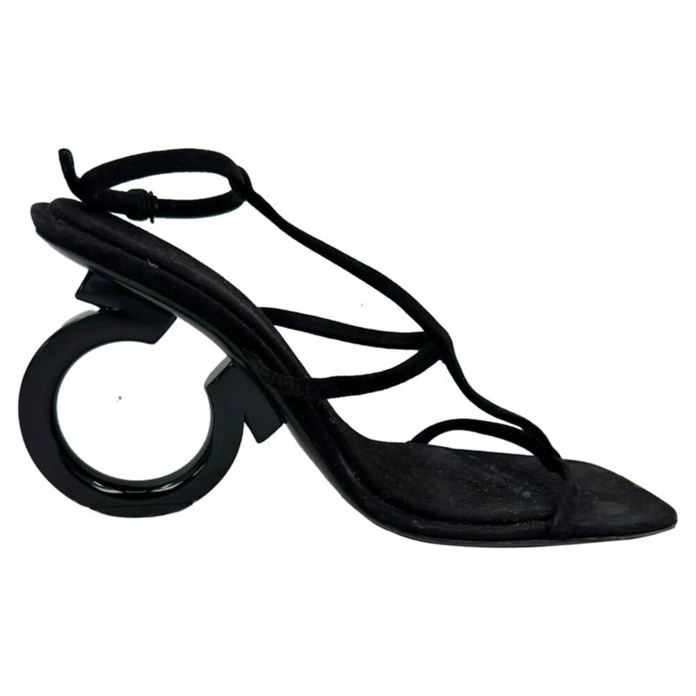 Ferragamo Elina Sandal Heels in Black Goat Suede